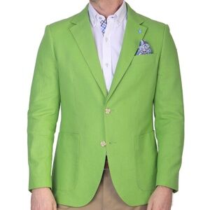 Signature Solid Bright Linen Sport Coat by Tailorbyrd in Lime Green